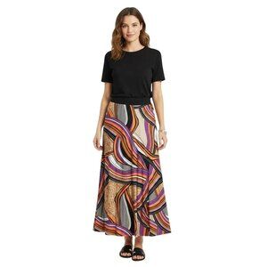 Robert Louis Women's Black Multicolor Print Pattern A-Line Maxi Skirt Medium